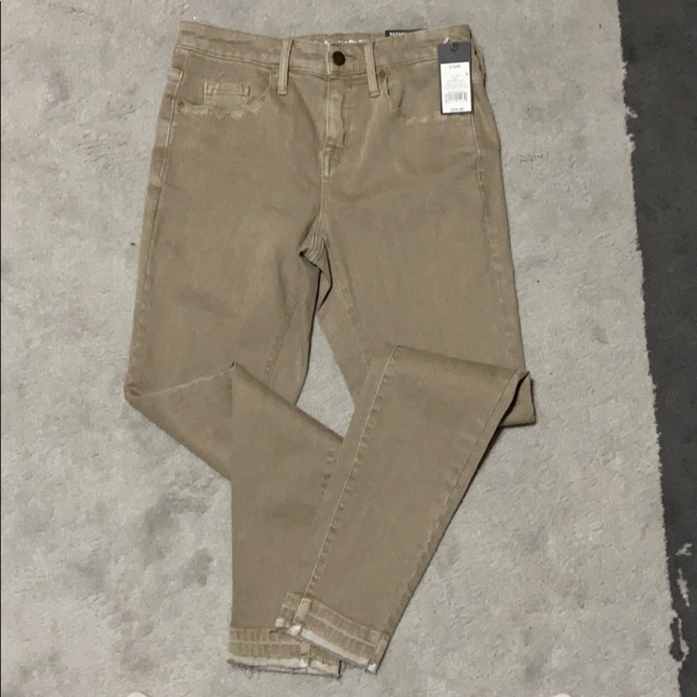 high rise skinny tan jeans